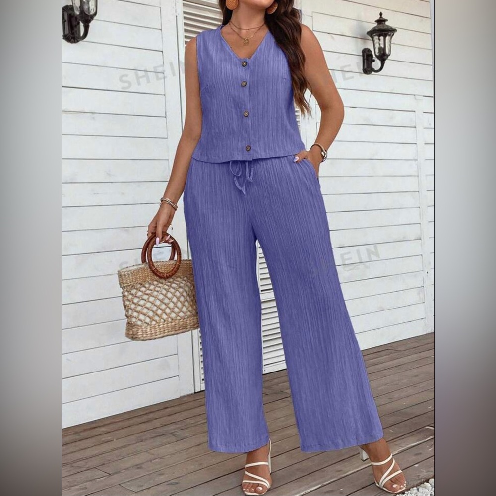 Purple Casual Cropped Tank Set - Picture 1 of 3